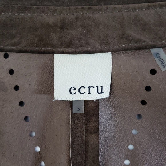 Ecru Perforated Suede Button Shirt in Taupe - Picture 5 of 7